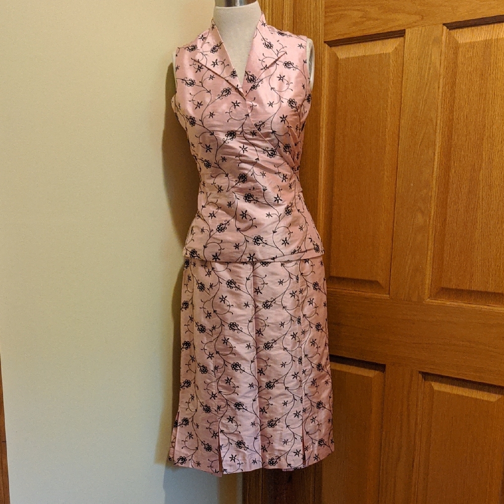 NWT Harold's Pink and Black Floral Midi Dress set size 0